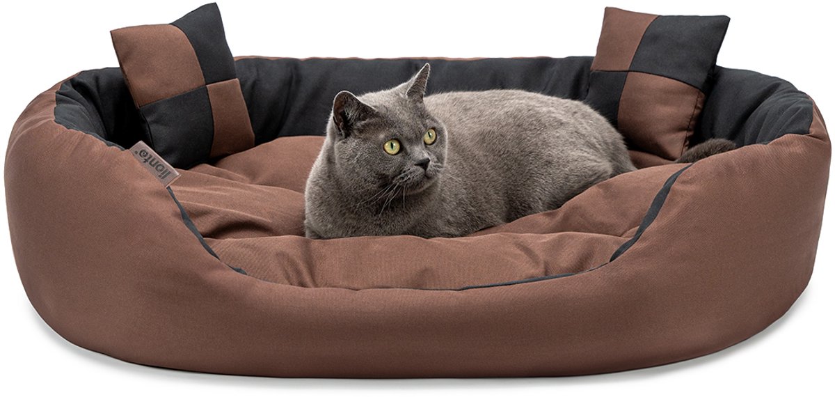 lionto Kattenbed 4-in-1 design met speelkussens, 85x70 cm zwart/bruin