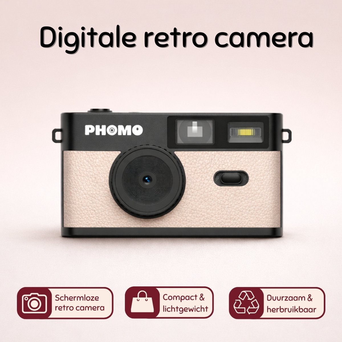 Phomo - Digital Retro Camera - Schermvrij - Beige - 8GB