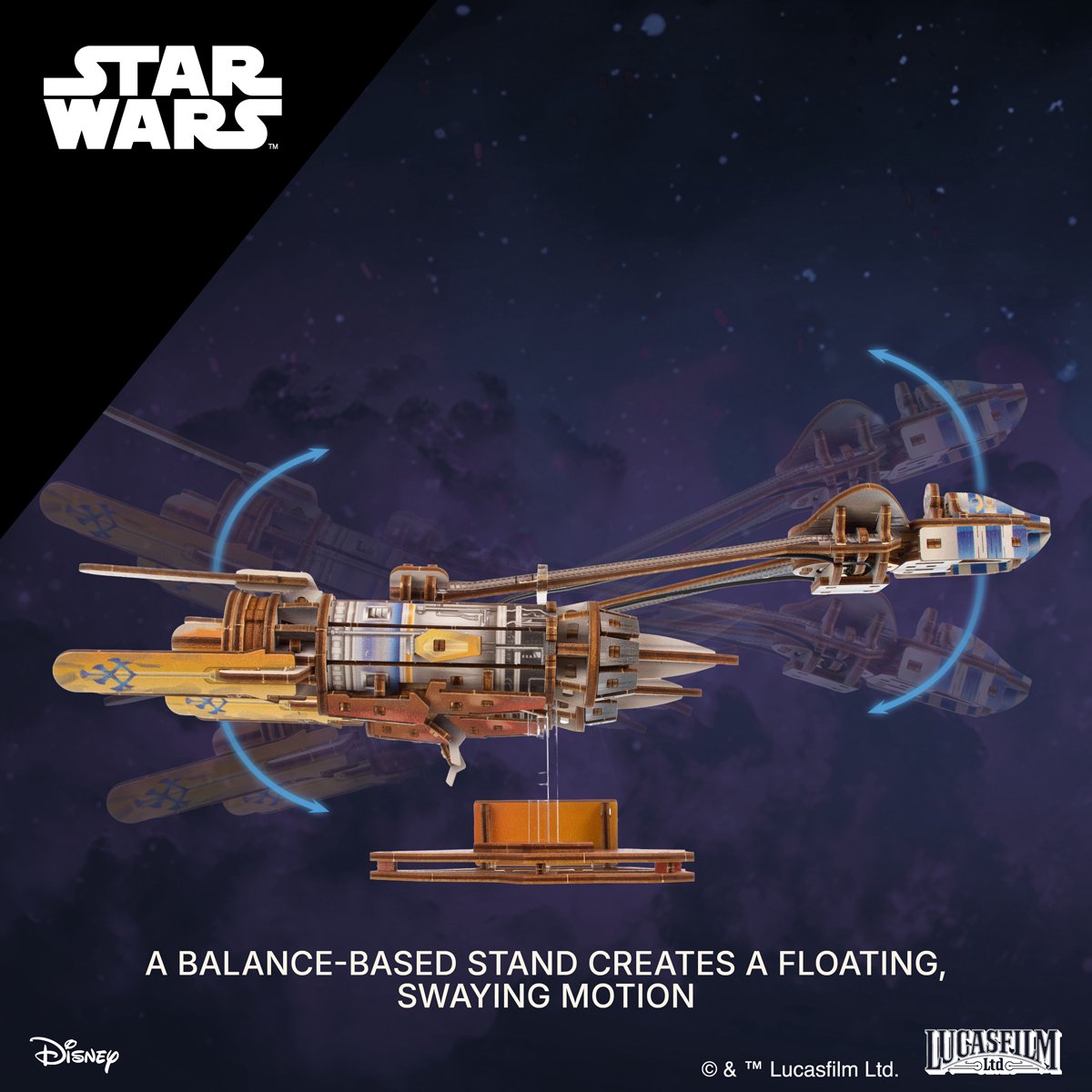 UGEARS 3D Modelbouw - Anakin Skywalker's Podracer - Star Wars - Mechanisch Bouwpakket Hout - Educatief Speelgoed — afbeelding 5