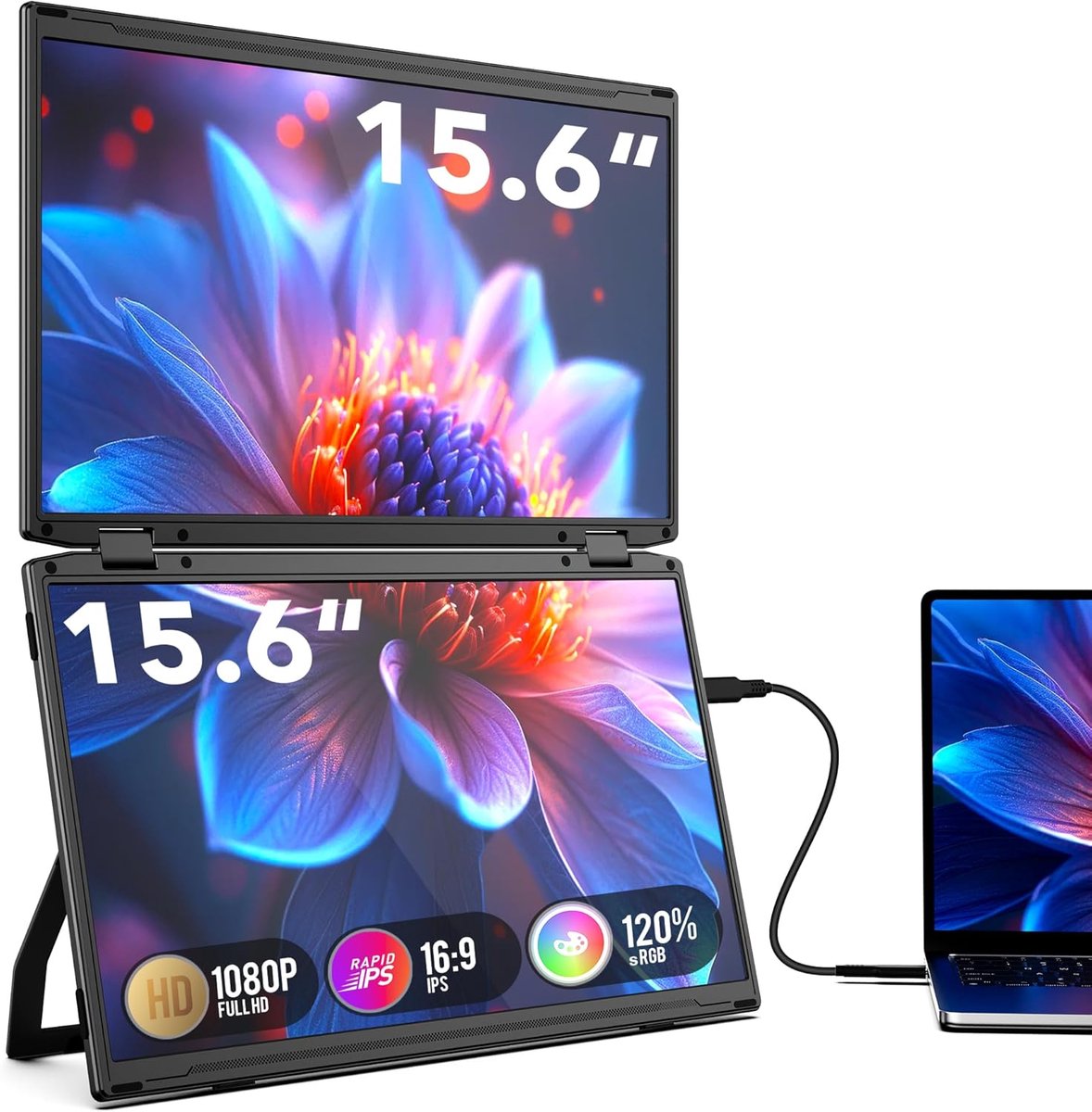 Draagbare Monitor – Portable Scherm – Mobiele Monitor – Extern Scherm – Laptop Display – 15.6 Inch Full HD IPS – 360° Draaibaar & Kantelbaar
