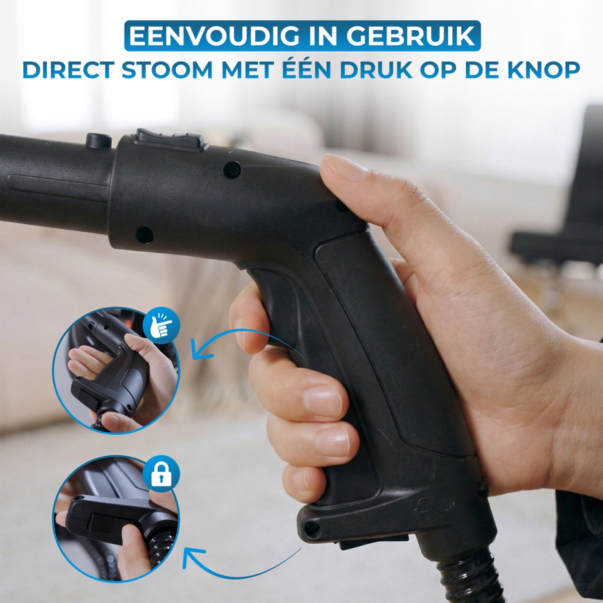 Powell Stoomreiniger - Tapijtreiniger - Handstoomreiniger - Vlekkenreiniger - Stoomapparaat - Reinigingsmachine - 2000W - Inclusief accessoires - Voor vloer, bank, badkamer, tapijt en ramen - Zwart thumbnail 4