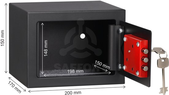 Homesafe HV15K Compacte Meubelkluis - Kleine Safe met Sleutelslot - Inbraakwerende Privékluis voor Geld, Sieraden en Paspoorten - Stalen Constructie incl. Montagebouten en Vloermat - Zwart RAL 9005