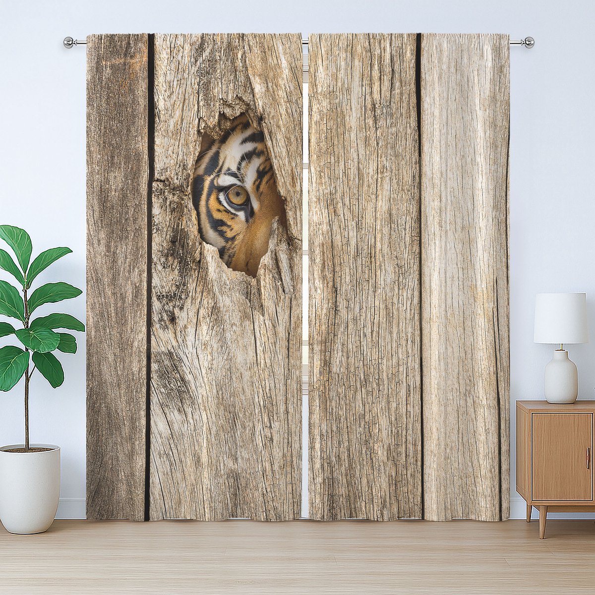 ABAKUHAUS Safari Rustiek Gordijn, Siberisch Wilde Tijgeroog, Universele Gordijnen met Bandjes, Lussen en Haken voor de Woonkamer, 280 x 245 cm, Beige