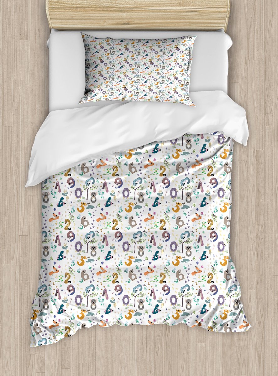 ABAKUHAUS Bosbeddengoedset voor eenpersoonsbedden, dieren, vormen cijfers, leuk, inclusief kussensloop, 130 x 200 cm