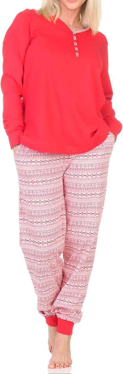Normann damespyjama met lange mouwen en manchetten in Ethnolook - Ook in oversizes pink