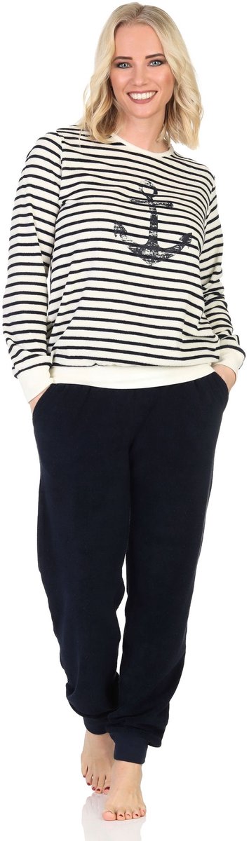 Normann badstof pyjama voor dames met maritieme look en ankermotief - ook in grote maten weiß