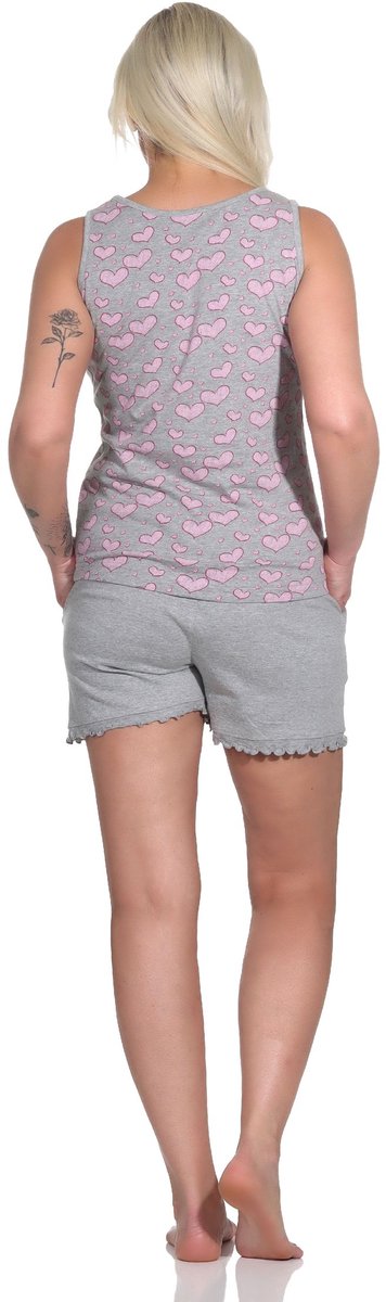 Normann Mouwloze dames okselshorty pyjama met hartmotiefoptiek - ook in overmaat rosa
