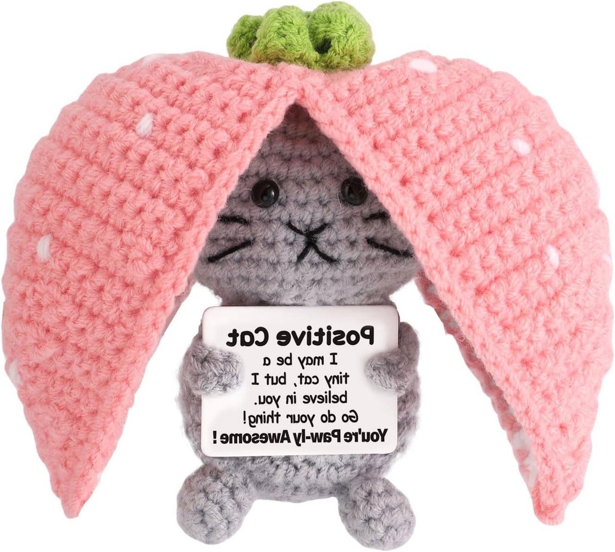 Emotionele Steun Dierenhaakwerk voor Huis en Kantoor - Positieve Kat met Bemoedigende Boodschap - Decoratief en Inspirerend Geschenk - Geschikt als Afstudeercadeau