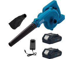 Draadloze bladblazer, 18V accu-aangedreven elektrische bladblazer voor gazononderhoud, lichtgewicht elektrische bladblazer voor het wegblazen van bladeren, het reinigen van terrassen en het verwijderen van stof (2 x 2Ah accu's en oplader inbegrepen)