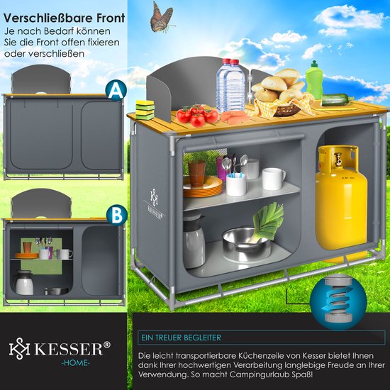 KESSER® Campingkeuken Opvouwbaar - Campingkast inclusief Opbergtas - Kampeerkeuken Kampeerkast Camping Keuken - Grijs / Typ F4 — afbeelding 5