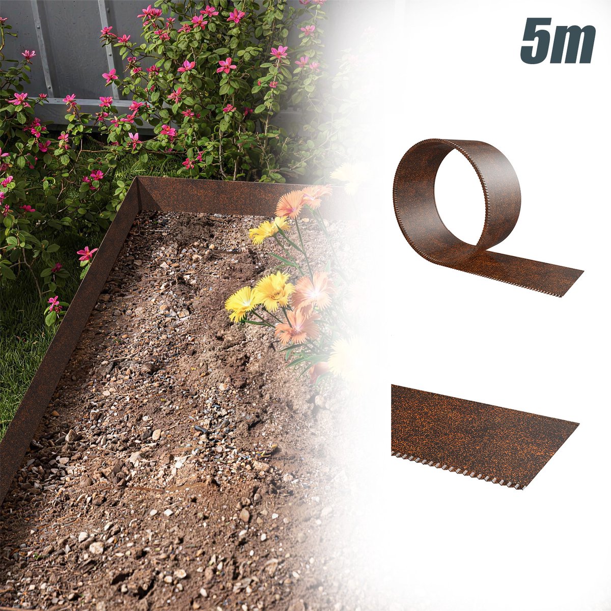 Aufun Tuinrand - 15cm x 5m Roest - Weerbestendig Verzinkt Metaal - Grasrand & Bedrand