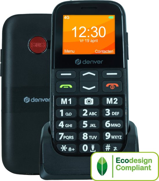 Denver Senioren Mobiele Telefoon 4G - Grote Toetsen - SOS knop - Smartphonevrij opgroeien - Oplaadstation - GSM - Bluetooth - FM Radio - Volledig NL en FR - Model 2026 - BAS18800L