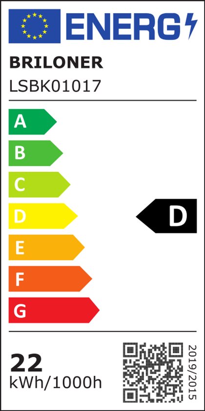 Energieklasse D, 22 kWh/1000h voor lamp BRILONER LSBK01017.