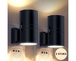 LotaHome - Nachtlampje Stopcontact - 2 Stuks - Stekkerlamp - Dimbaar - Stekkerlampen - Boven en Onder Verlichting - Dag en Nacht Sensor - Moderne Luxe Nachtlamp - Instelbare Helderheid - Kinderlamp - Stekkerspot - 10,7 x 9,3cm - Zwart - Cadeau
