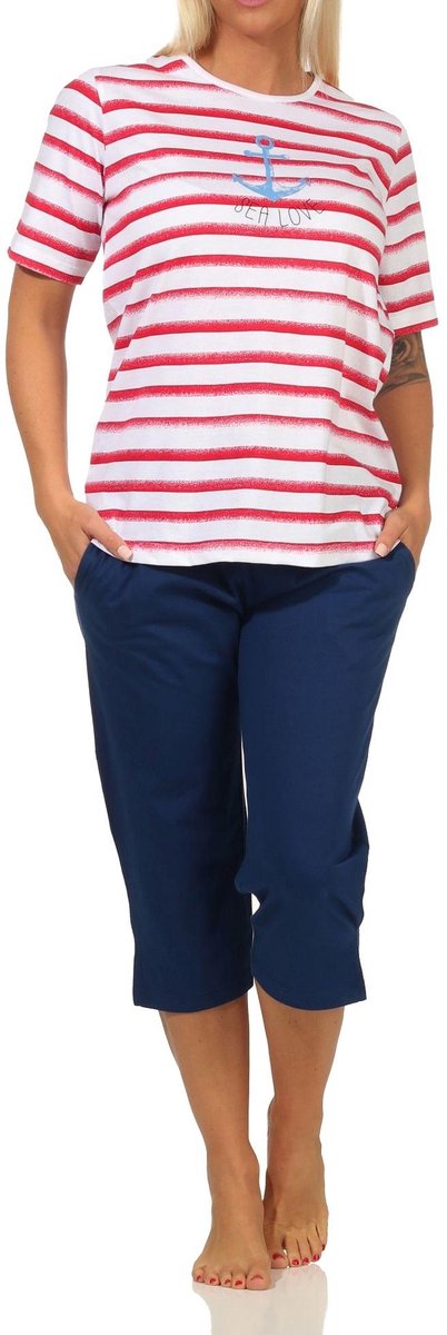 Maritieme dames Capri pyjama met korte mouwen, topje met ankermotief, ook in oversized