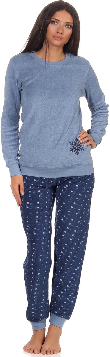 Normann Dames badstof pyjama met manchetten - ijskristalmotief - 291 201 13 900 blau