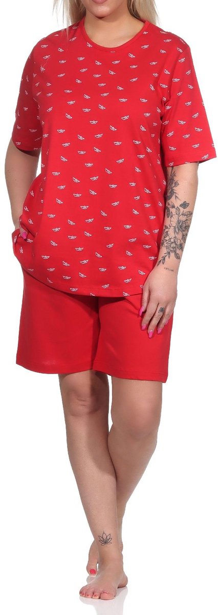 Normann Damespyjama shorty met korte mouwen in maritieme look - ook in oversized rot