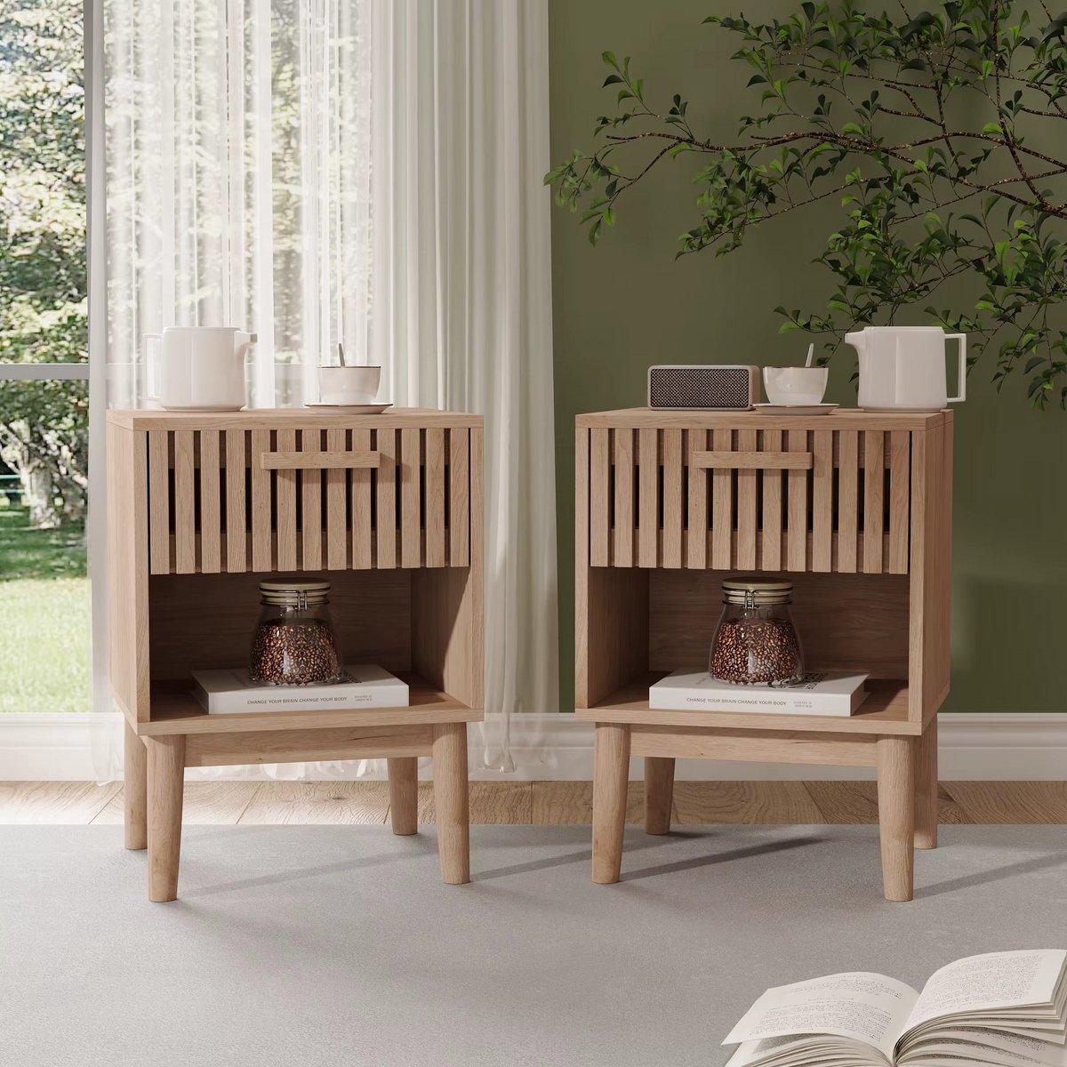 Naiz® - Nachtkastje - Set van 2 stuks - 40x35x55 cm - 1 lade - Hout