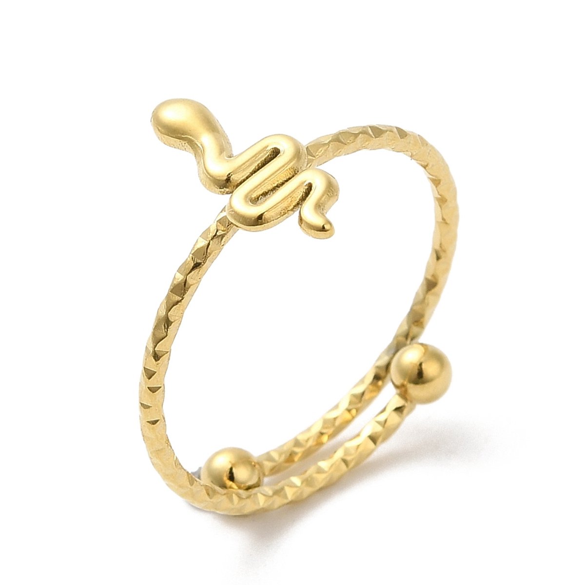 Ring stainless steel slang bohemian statement, one size ring, goudkleurig, 100% waterproof, verstelbare ring, cadeau