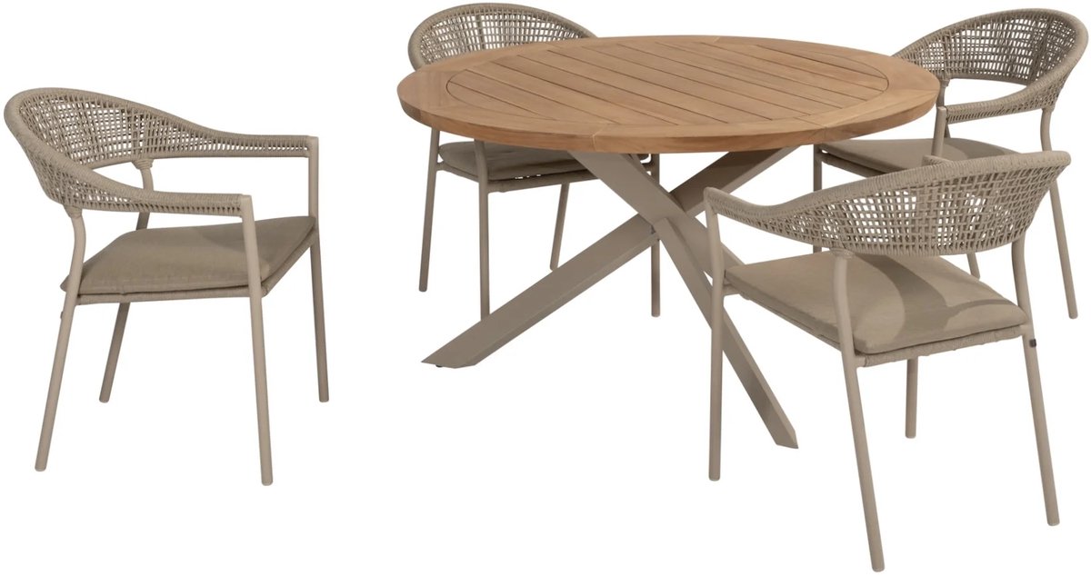 Sienna Prado dining tuinset 130 cm rond 5 delig zand teak Taste 4SO