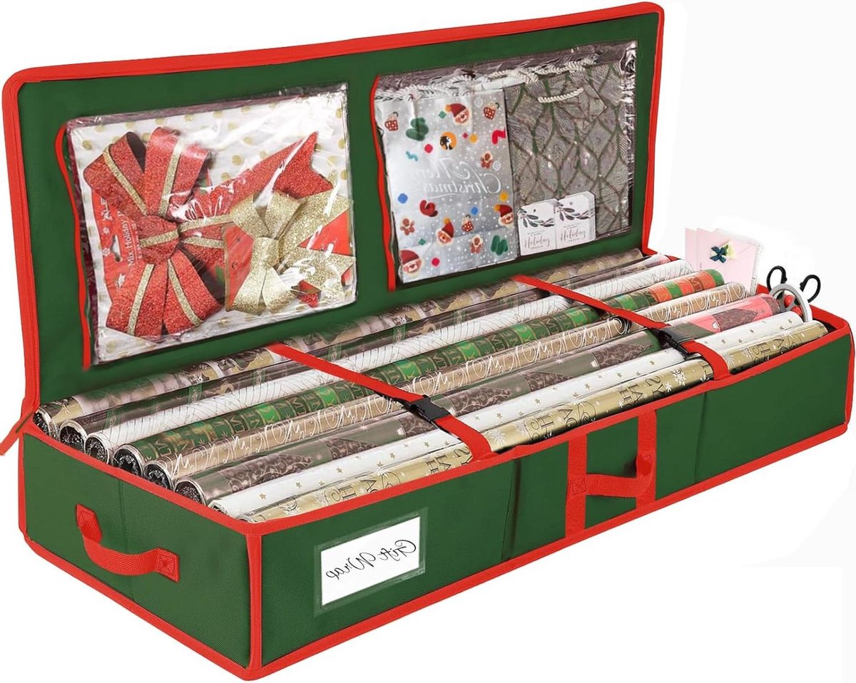 Kerst inpakpapier opbergtas met verstelbare bandjes, 103 cm lang - Duurzame cadeauverpakkinghouder voor kerstversieringen - Organizer voor kaarten, strikken en linten - Groen.