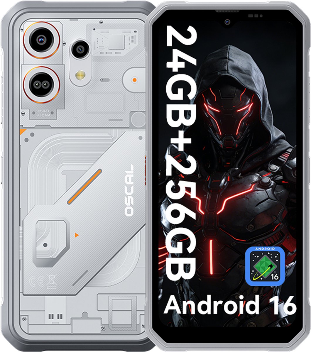 OSCAL MARINE 3 - Robuuste Smartphone - 4G - 24GB RAM - 256GB ROM - 6.56 inch - Robuuste Telefoon - Nachtzicht - Android 16 - NFC - GPS - Wit