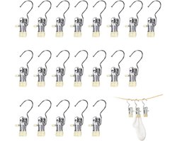 Clips - 20 stuks - 10,5x4 cm - Metalen clips - Wasknijpers - Clips die geen sporen achterlaten - Hoedenclips - Sokkenclips - Elastische clips - Opbergrek - Opbergclips - Haken - Huishoudelijke clips - Geschikt voor kledinghaken, kledingclips, hoeden