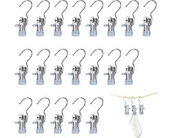 Clips - 20 stuks - 10,5x4 cm - Metalen clips - Wasknijpers - Clips die geen sporen achterlaten - Hoedenclips - Sokkenclips - Elastische clips - Opbergrek - Opbergclips - Haken - Huishoudelijke clips - Geschikt voor kledinghaken, kledingclips, hoeden