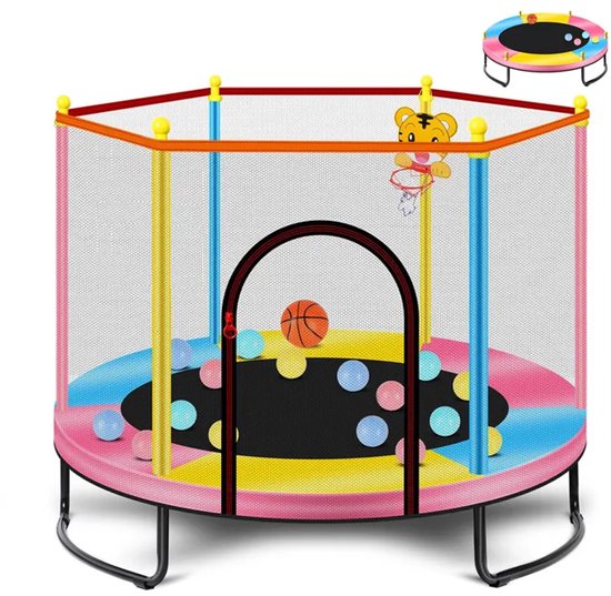 Kinder Trampoline Ø150cm-Basketbalring-Stalen frame-Meerkleurig