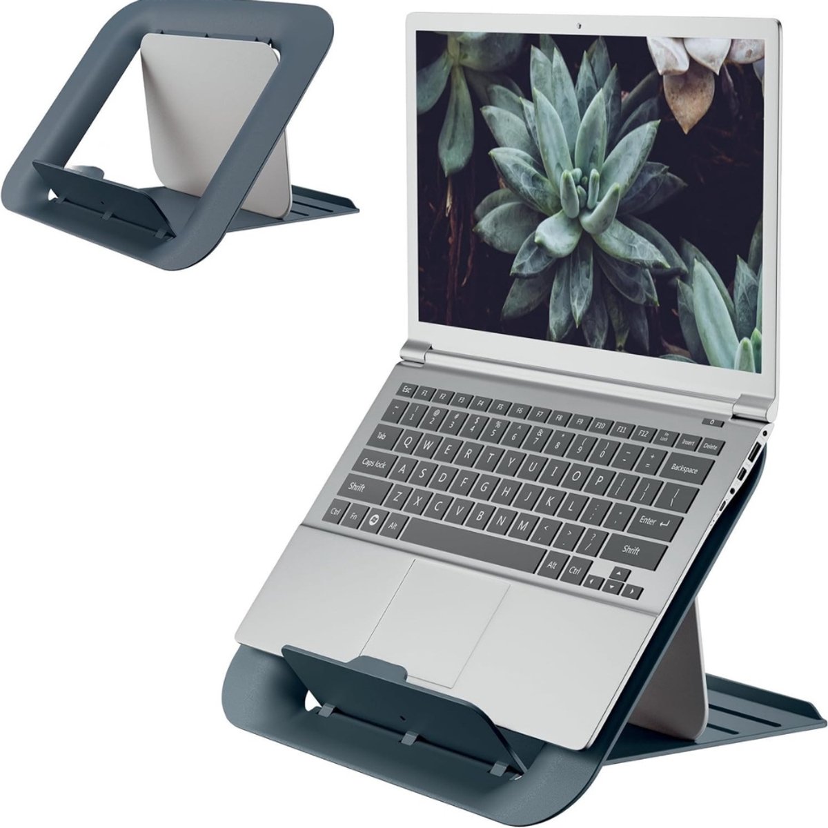 Image of Famanu – Verstelbare Laptopstandaard - Compacte Laptophouder Met 4 Hoogte-instellingen - 80% Gerecycled Plastic & 100% Recyclebaar - Ergo Cosy Assortiment - Fluweel Grijs - 312 x 50 x 247 - 64260089