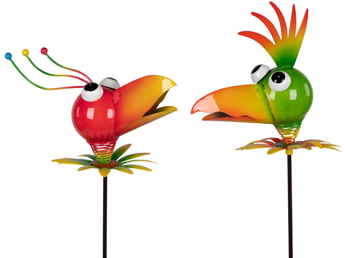 tuinsteker set grappige vogels 2 stuks Wiebelhoofd - 112 cm hoog gelakt metaal