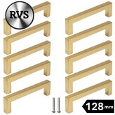 10 X MSQDESIGN Handgrepen RVS Goud - Boormaat 128mm - Gouden Handgreep voor Keuken & Kast - Moderne Meubelgreep - Keukengreep Mat Goud -Kastgrepen- Goude Greepjes Keuken - Goude RVS Handvatten - Deurgreepjes -incl schroeven