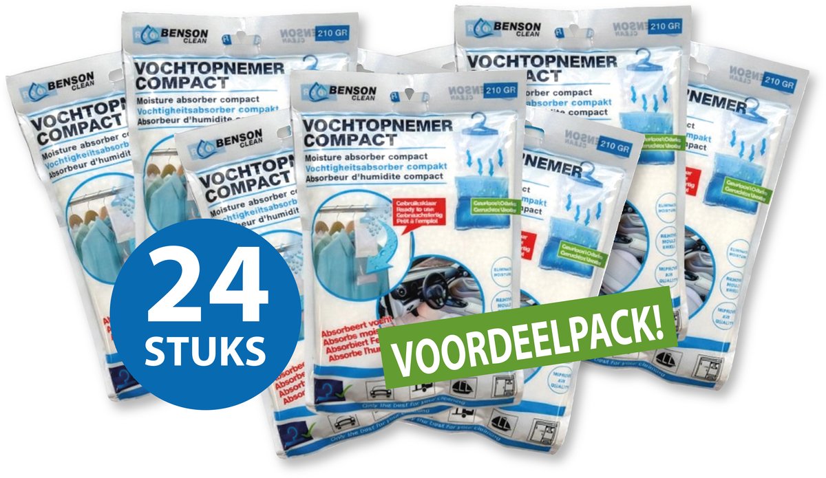Bol.com Benson clean vochtopnemer compact - 210 gram - 24 stuks - met hanger - geurloos aanbieding