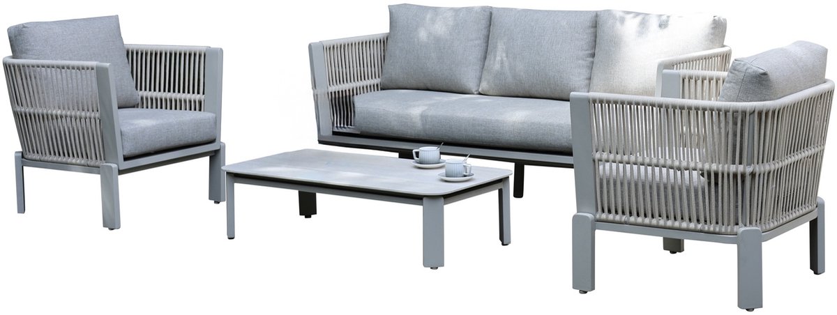Veneto stoel bank loungeset 4 delig aluminium latte zand rope