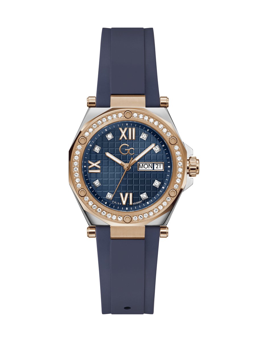 Gc Gc Legacy Lady Quartz Dag- En Datumhorloge Blauw Kast: 100% Roestvrij Staal | Armband: 100% Siliconen 34 mm Z20005L7MF