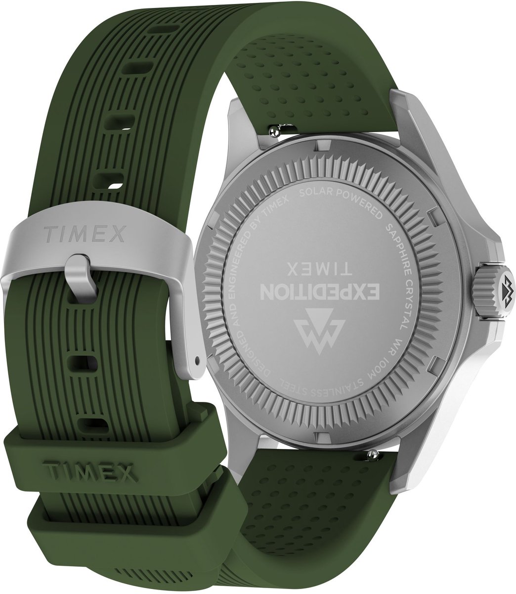 Timex Expedition® Field Post Solar Quartz Analoog Horloge Groen Kast: 100% Roestvrij Staal | Armband 100% Siliconen 38 mm TW2Y31600AJ