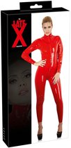 LateX – Erotische Bondage Catsuit met Rits Sluiting bij Borsten en Kruis Spanning Verzekerd Maat 2XL – Rood