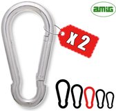 AMIG Karabijnhaak 7x70mm Verzinkt Staal Veersluiting Sleutelhanger Musketonhaak Set - 2 Stuks