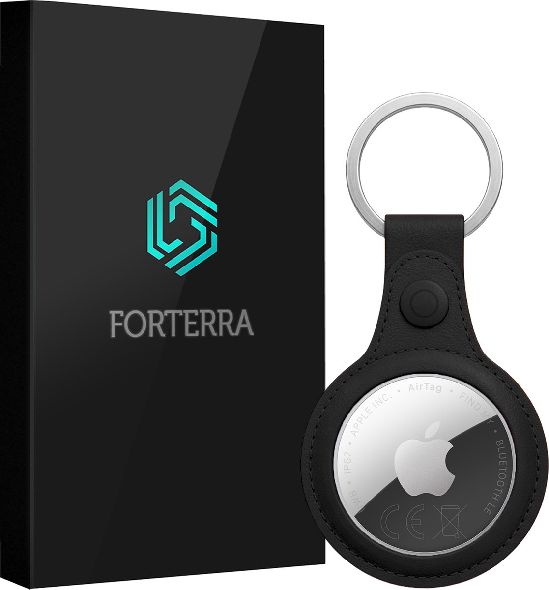 Forterra Sleutelhanger - Geschikt voor Apple AirTag 2 - Houder - PU-leer Hoesje - Zwart