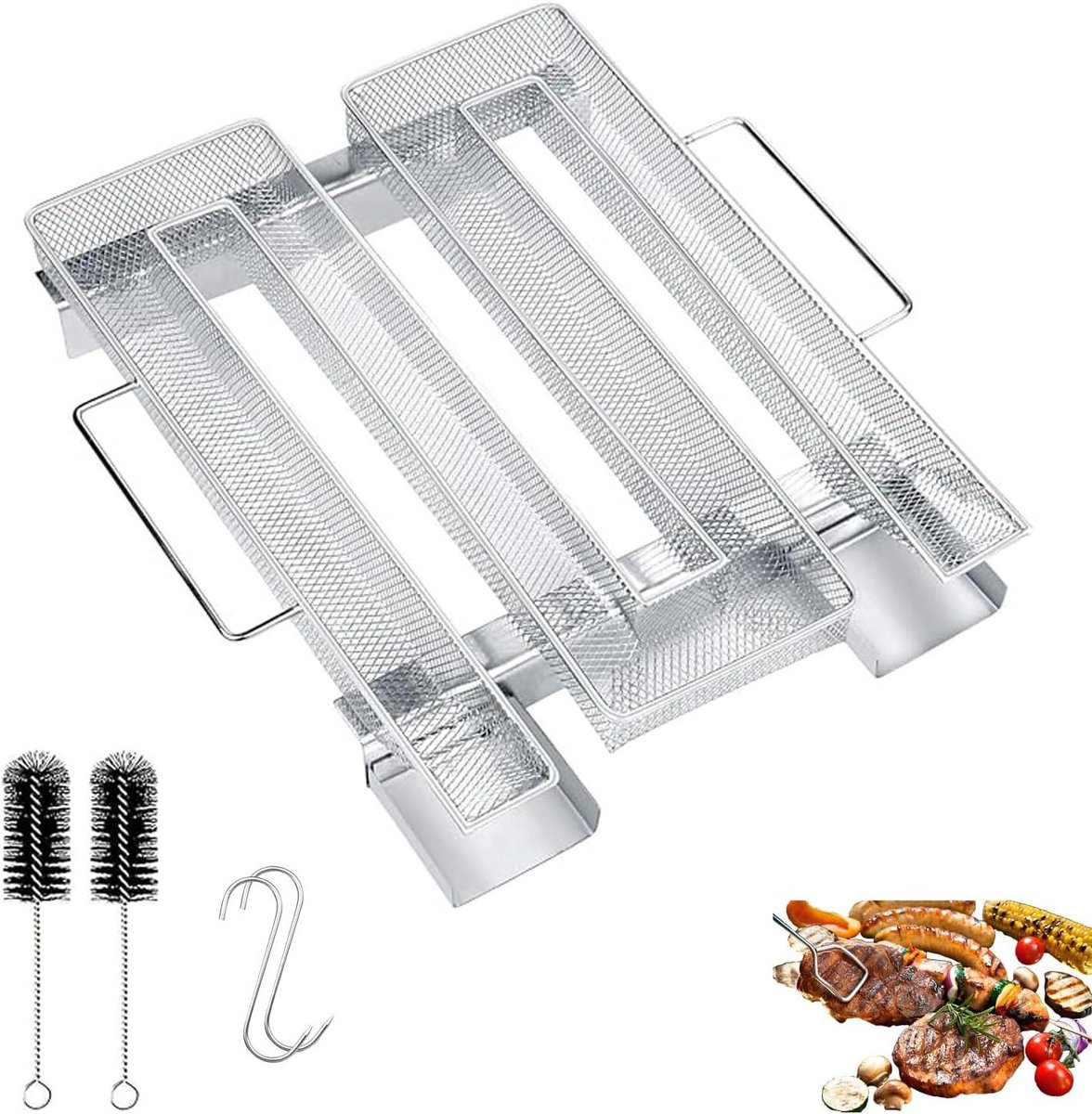 RVS Koude rookgenerator met handvat en vleeshaken voor BBQ en rookoven