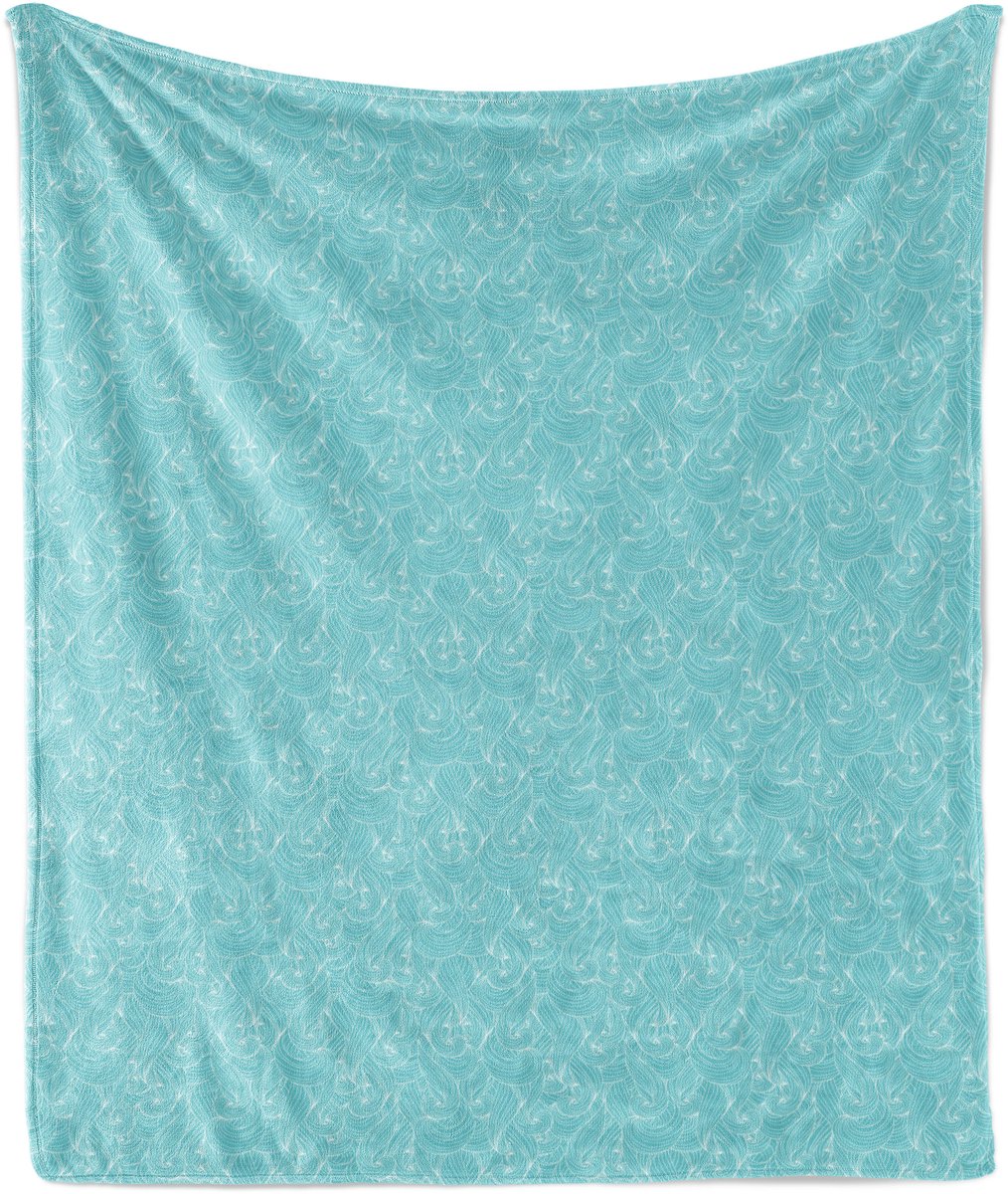 ABAKUHAUS Turquoise Zachte Flanellen Fleece Deken, Op de Zee Geïnspireerd, Gezellige Pluche Plaid, 175 x 230 cm, Wit