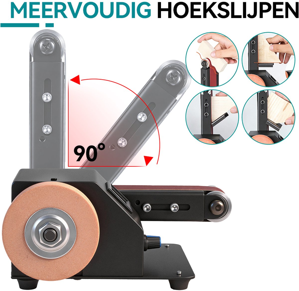 Bandschuurmachine - 150 W Mini-bandschuurmachine - doe-het-zelf polijstschuurmachine - met 10 schuurbanden - traploze toerentalregeling en instelbare hoek – foto 6