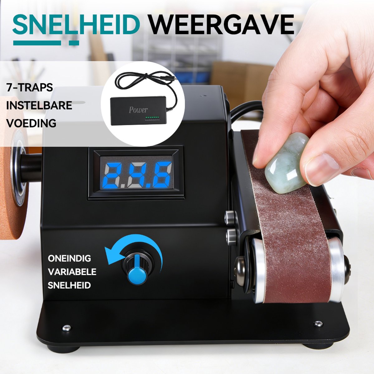 Bandschuurmachine - 150 W Mini-bandschuurmachine - doe-het-zelf polijstschuurmachine - met 10 schuurbanden - traploze toerentalregeling en instelbare hoek – foto 8