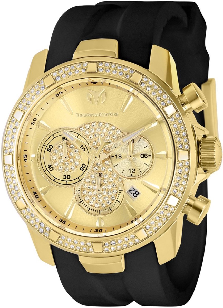 TechnoMarine UF6 TM-621012 Heren Horloge - Waterdicht - Analoog - Quartz Uurwerk - Roestvrij Staal met gouden Wijzerplaat - 45mm