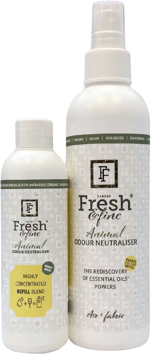 Fresh&Fine Luchtverfrisser Startset - 100% natuurlijke anti dierengeur spray + Geconcentreerde navulling