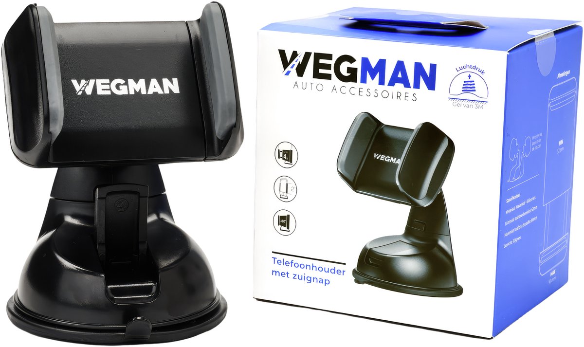 Wegman Telefoonhouder Auto Zuignap - Sterke Zuignap voor Dashboard en Raam - Universeel voor alle Telefoons - GSM Houder Mobiel - Telefoonhouders Auto - Phone Holder Car - Auto Accessories - Zwart