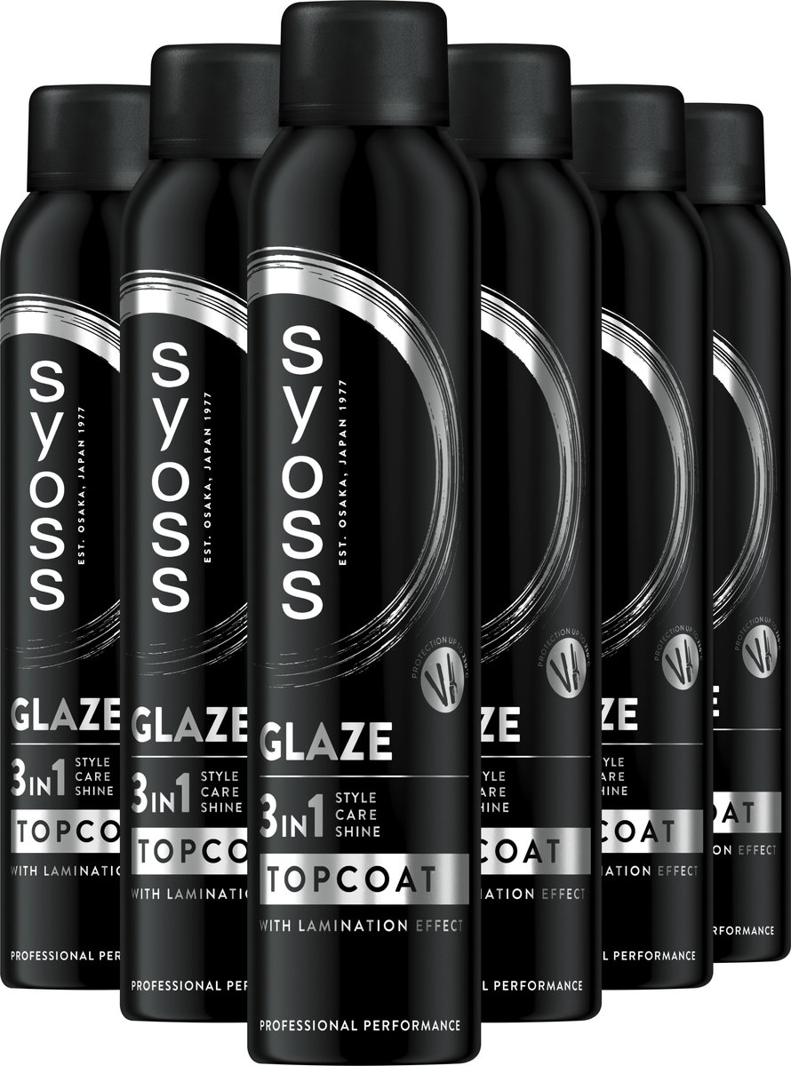 Syoss Glaze Topcoat Spray – 3 in 1 Styling, Gloss Booster en Hittebescherming tot 230°C – Intense Glans – 6x200 ml
