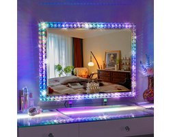 VANITII GLOBAL Hollywood-Makeup-spiegel - RGB-sfeerverlichting - Slimme Bluetooth - Driekleuren instelbaar licht - 10x vergrootglas - 80x60 cm - Wit