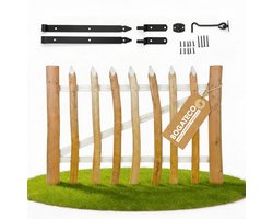 BOGATECO Tuinpoort hazelaar – Schapenhek poortje hout – 100 cm breed x 50 cm hoog – Links draaiend – Inclusief hang- en sluitwerk – Natuurlijk hazelnoot hout