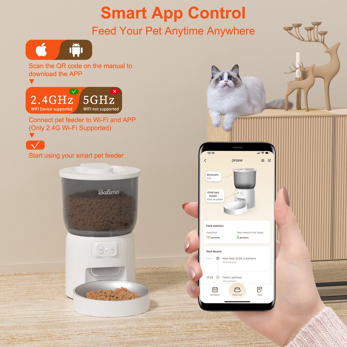 Balimo Automatische Voerbak 3L Wit met WiFi en App - afbeelding 2